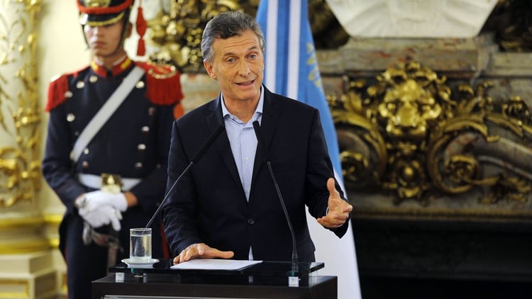 Macri al explicar en conferencia de prensa su participación en la offshore Fleg Trading, en abril de 2016 (Télam)