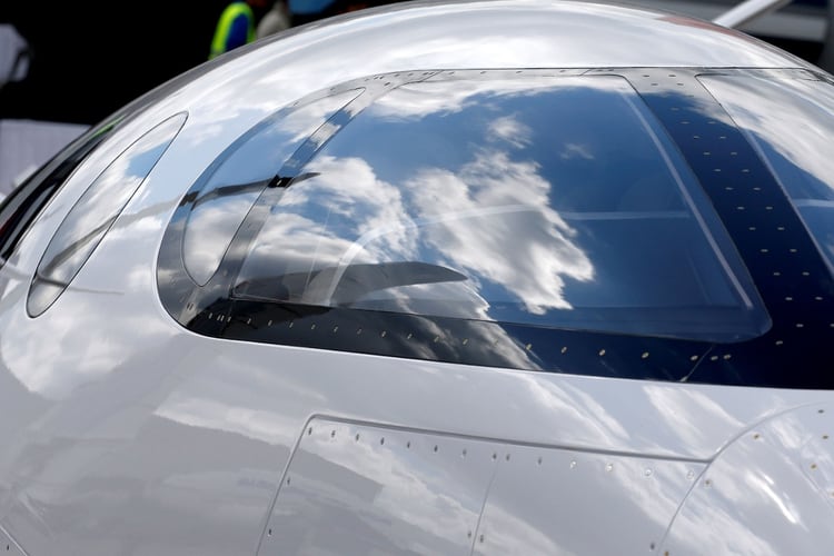 Clouds in the sky are reflected on the cockpit of the Israeli Eviation Alice electric aircraft on static display, at the eve of the opening of the 53rd International Paris Air Show at Le Bourget Airport near Paris, France, June 16 2019. REUTERS/Pascal Rossignol