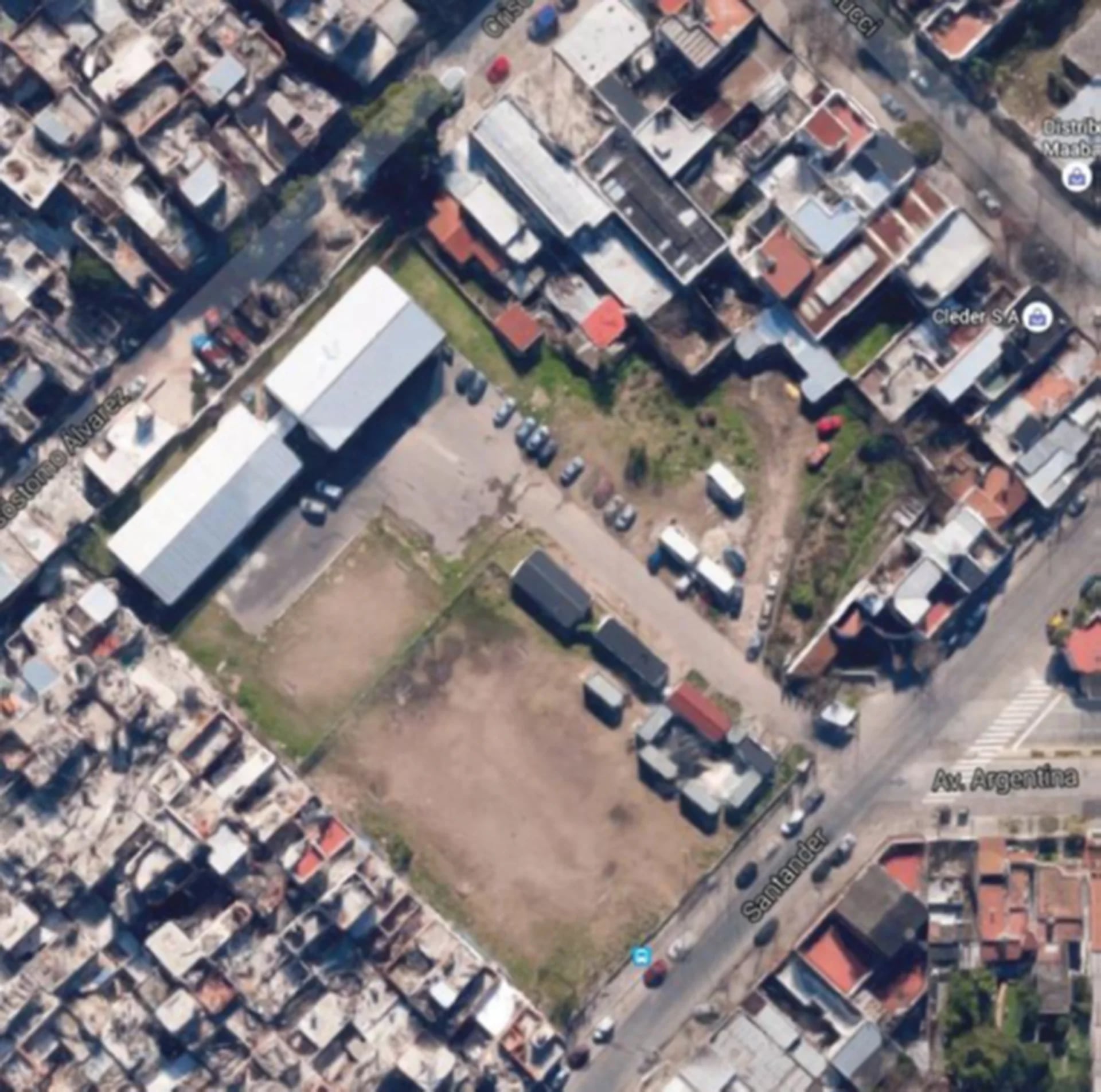 Vista aérea del terreno que la AABE le cederá gratuitamente a la Parroquia Nuestra Señora del Carmen: es un terreno de 2.500m2 que se encuentra en la calle Herrera 3496, entre las intersecciones de Lisandro de la Torre y Avenida Argentina