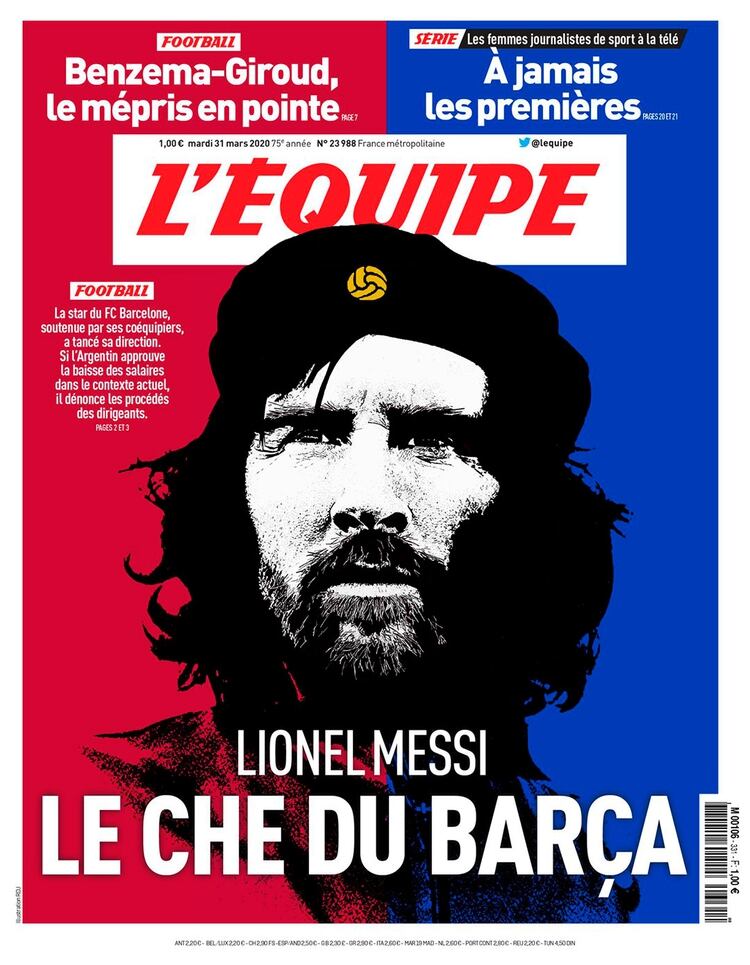 A propósito del anuncio de Lionel Messi, la tapa de L'Equipe fue con la imagen de La Pulga personificada en el Che Guevara