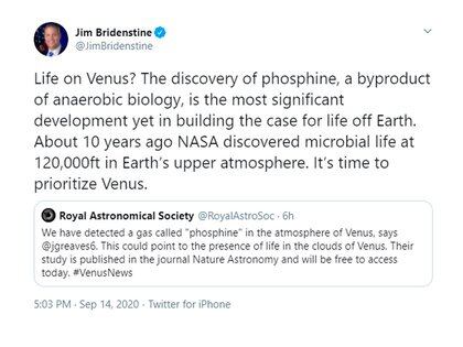 El tuit de Jim Bridenstine