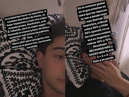 "Lo que deberían hacer en Argentina, si tuviesen dos dedos de frente, es bajar impuestos y crear una cripto moneda propia, blockchain, anti-inflación", apuntó Julián Serrano (Foto: Instagram @julianserrano01)