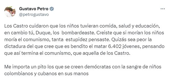 Gustavo Petro reminded Duque of the bombings of minors - screenshot credit.