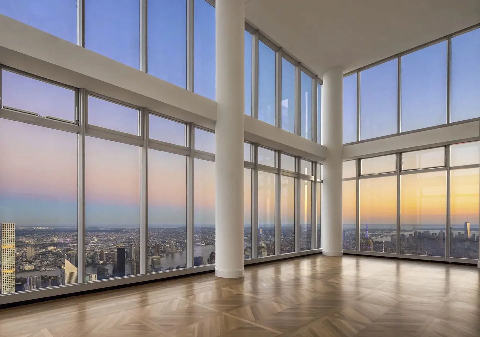 Pisos de madera ultra resistentes y blindex en el penthouse más alto del mundo que se vende en Nueva York