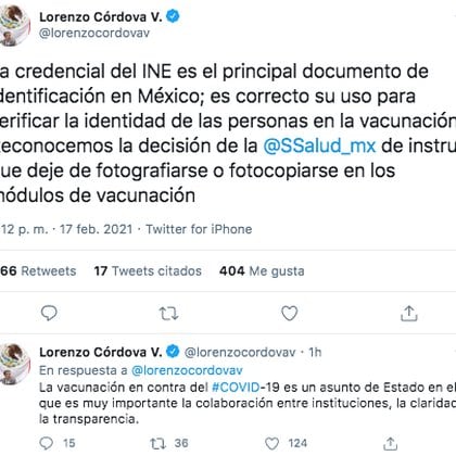 Lorenzo Córdova, consejero presidente del INE, celebró la decisión de la Secretaría de Salud de ya no fotografiar la credencial de elector (Foto: Twitter)