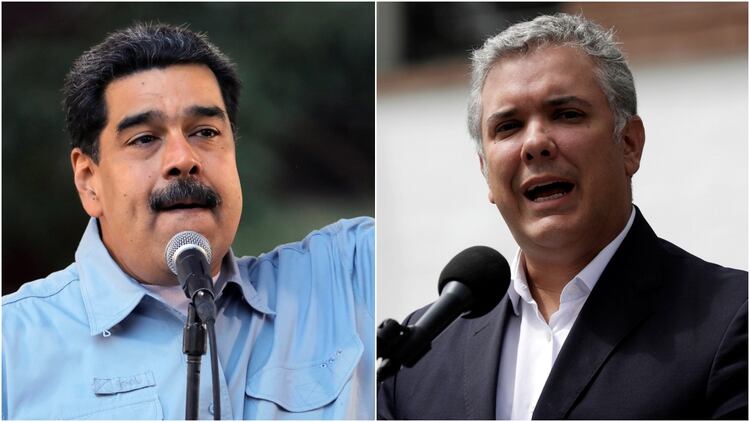 Nicolás Maduro, líder chavista, e Iván Duque, presidente de Colombia