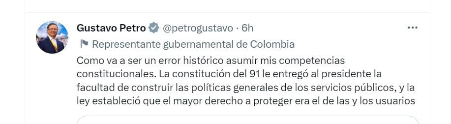 ¿Es acertado que Gustavo Petro asuma la administración de los servicios públicos? Esto dicen los políticos en Twitter.