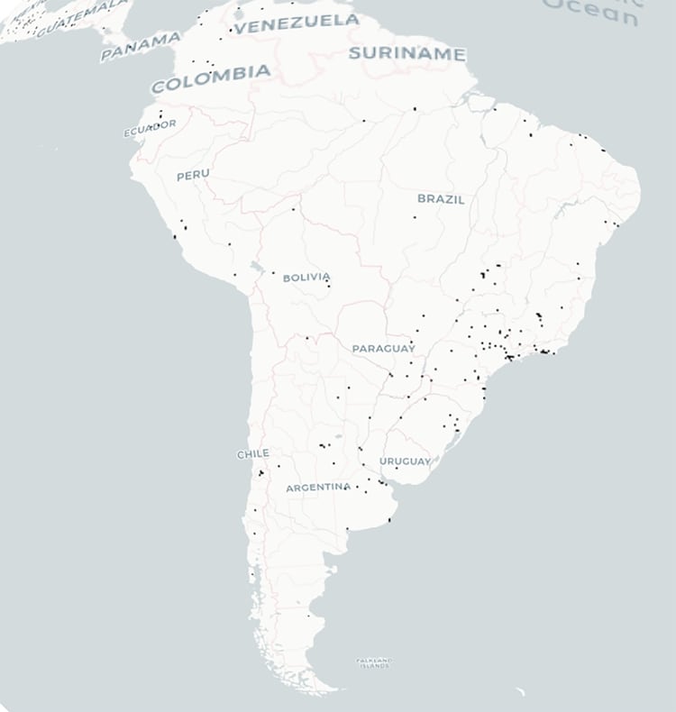 La huella urbana en Sudamérica (World Settlement Footprint 2015)