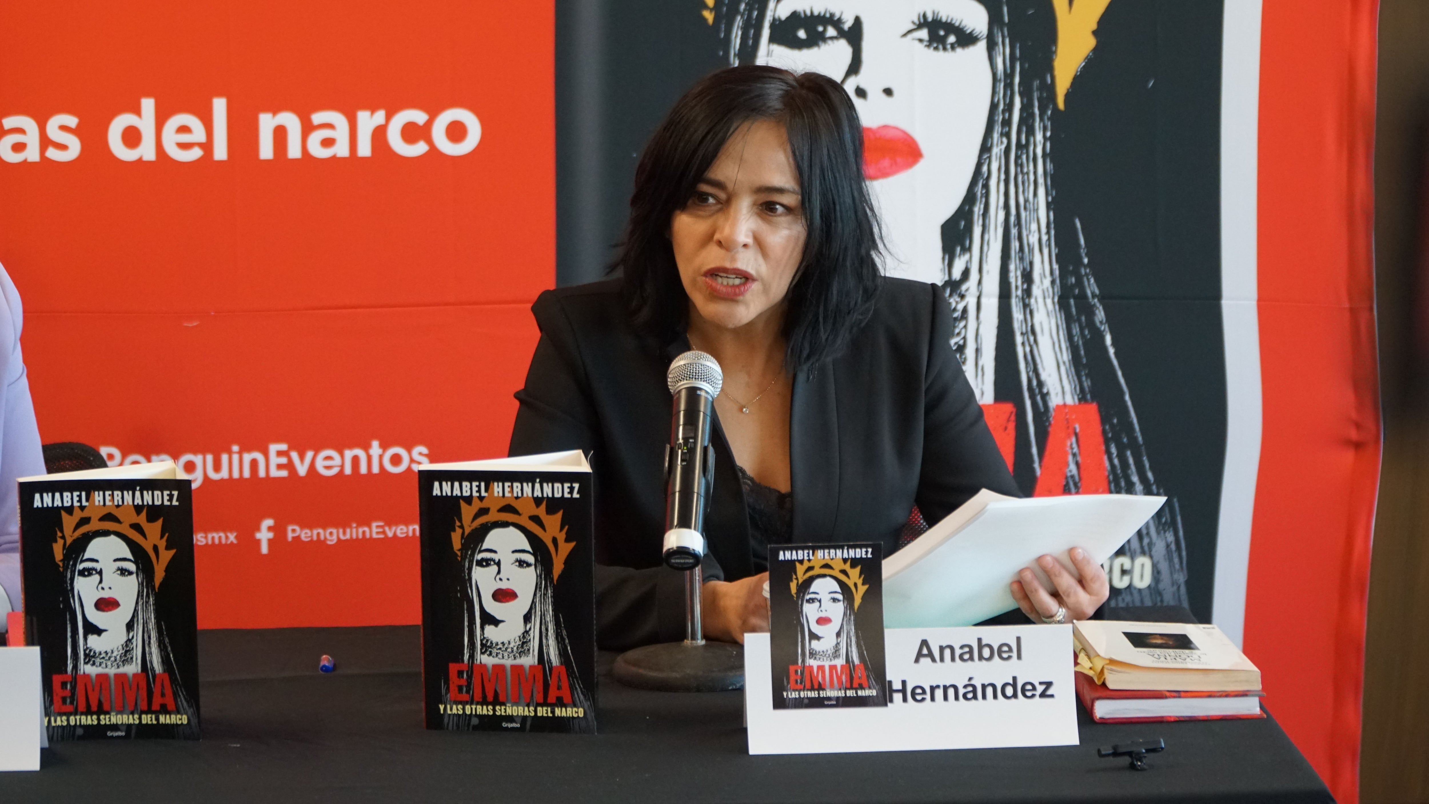 Anabel Hernández at a press conference