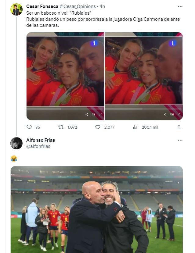 Las fotos con los besos de Luis Rubiales que se viralizaron tras la consagración de España en el Mundial Femenino