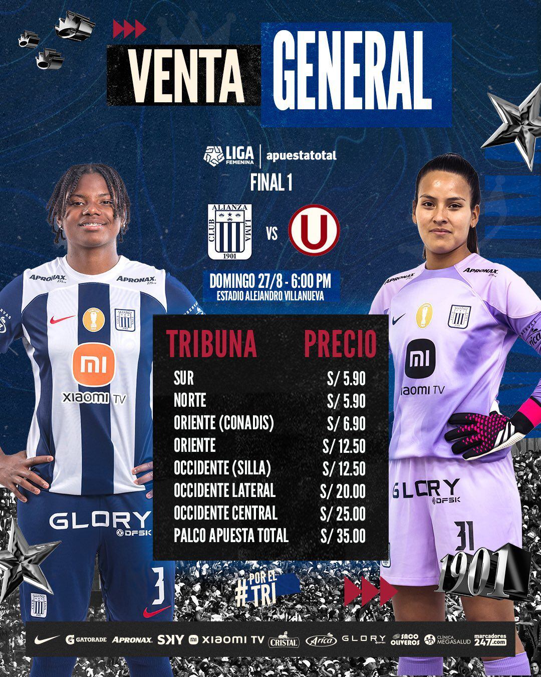 Precios de entradas del Alianza Lima vs Universitario de Deportes por la final ida por Liga Femenina 2023.