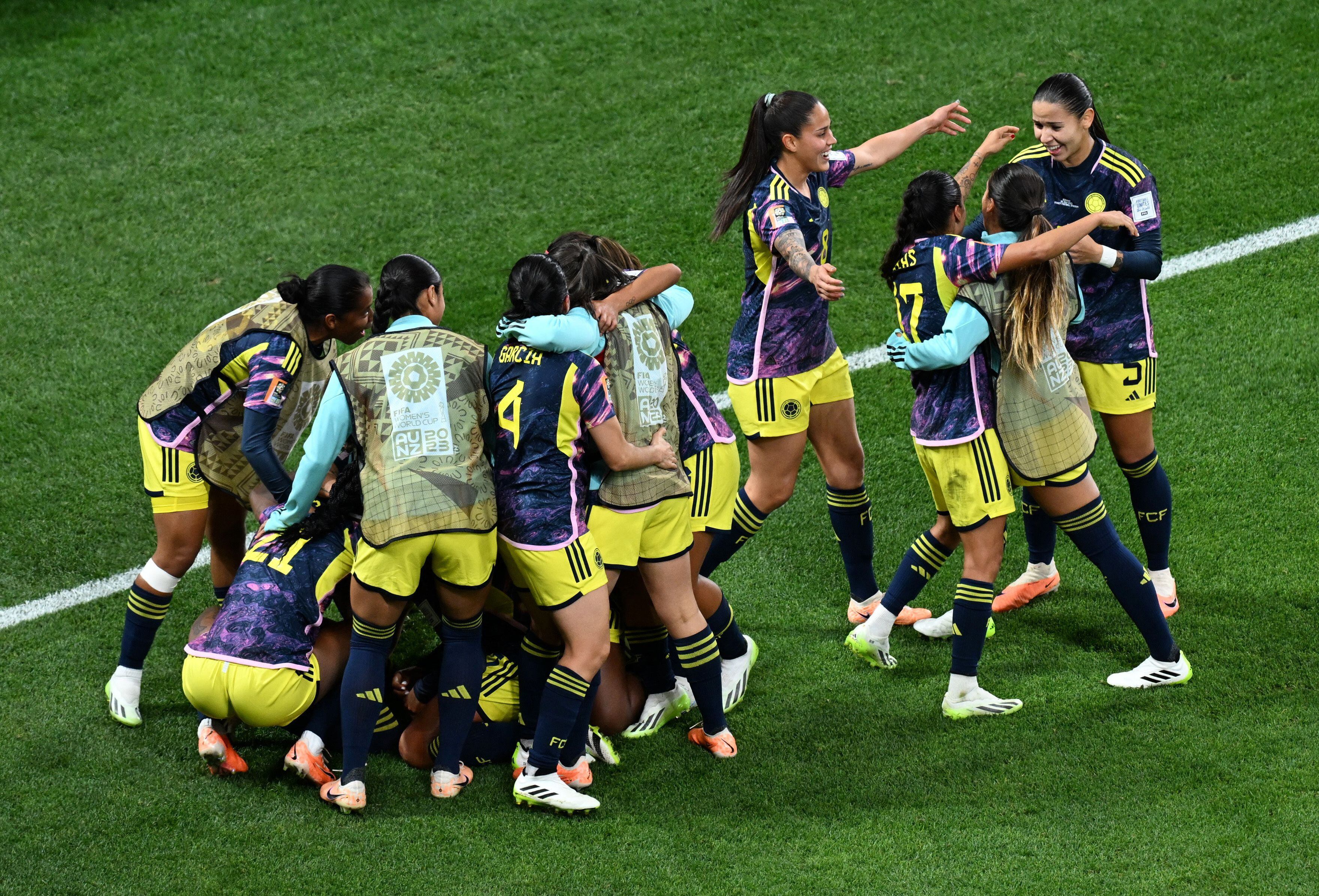 La selección Colombia Femenina celebra su histórica victoria ante Alemania en la Copa Mundial Femenina de la FIFA 2023. REUTERS/Jaimi Joy