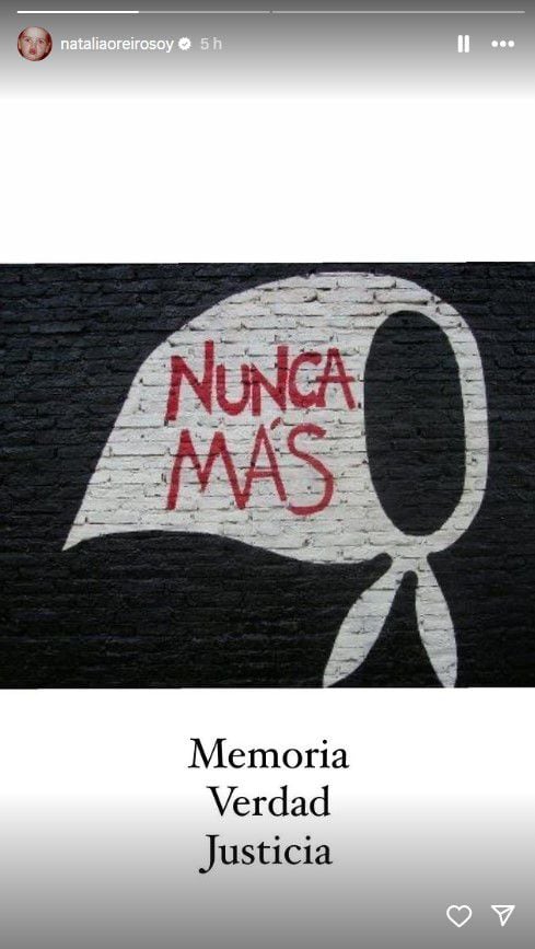 El mensaje de Natalia Oreiro por el Día de la Memoria (Instagram)