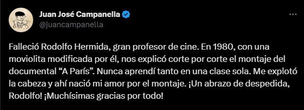 La despedida de Juan José Campanella a Rodolfo Hermida