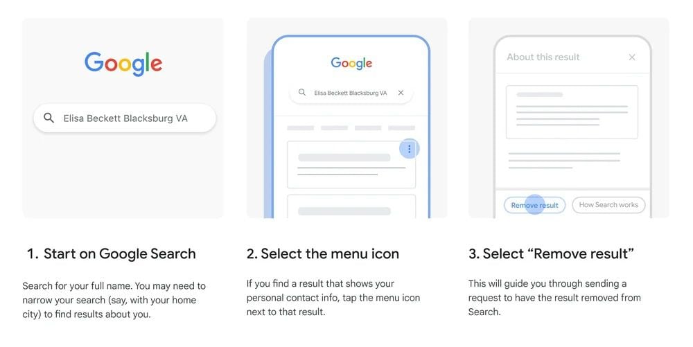 Google permite la eliminación de resultados de búsqueda en caso de que se fltre información sensible sobre un usuario. (Google)