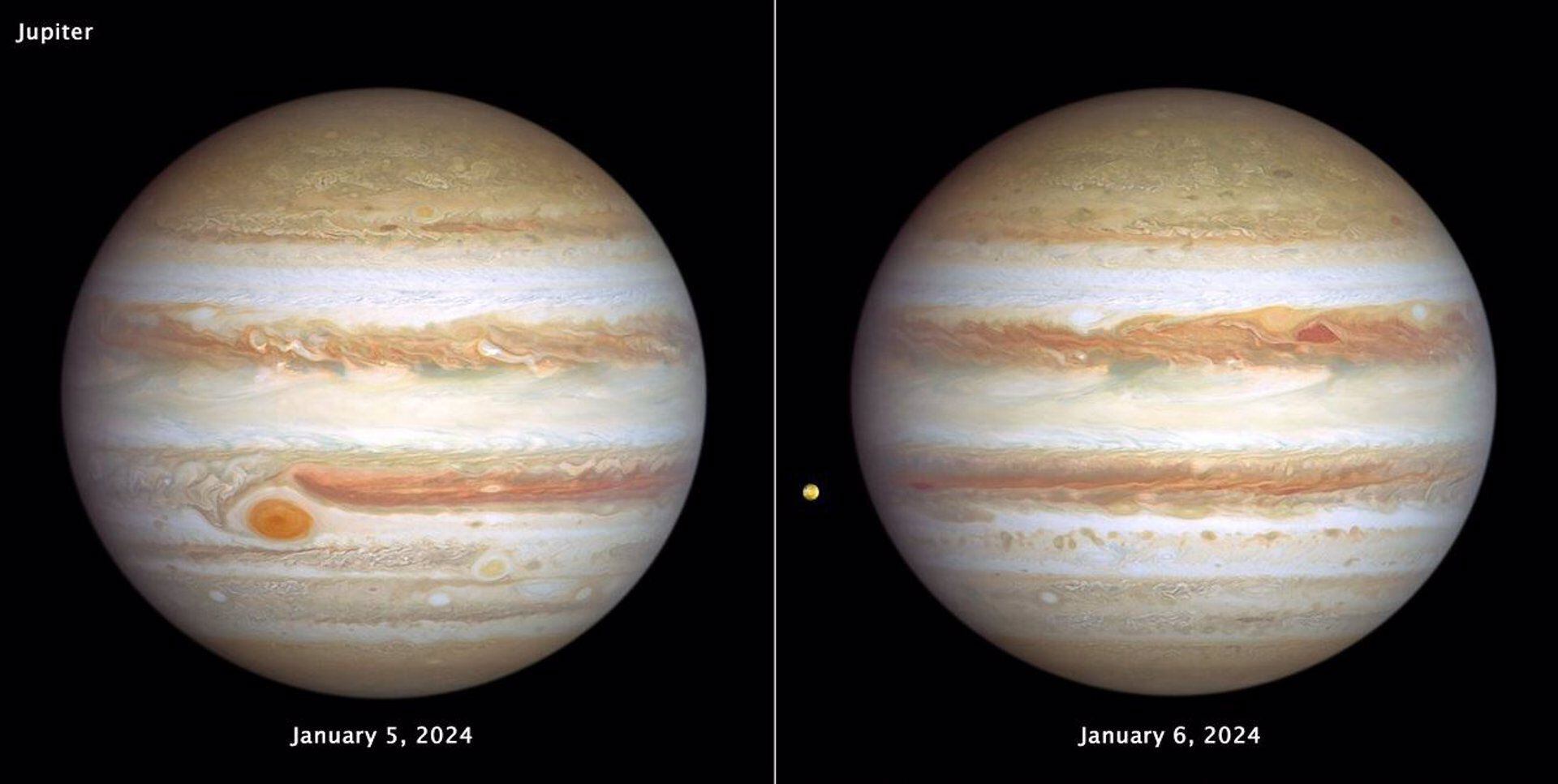 El planeta Júpiter, en todo su esplendor con bandas, fue revistado por el Telescopio Espacial Hubble en estas últimas imágenes que capturan ambos lados del planeta. (NASA)