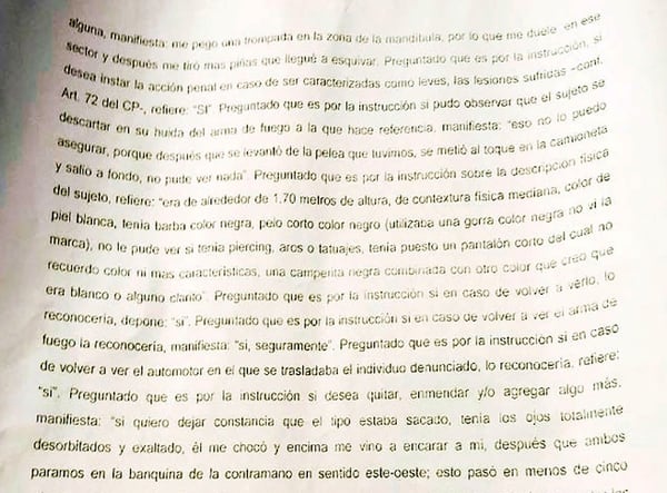 Las hojas de la denuncia contra Matías Messi por “amenazas agravadas”