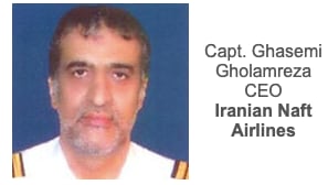 El capitán Gholamreza Ghasemi cuando participó en 2016 como el CEO de Iranian Naft Airlines, en el congreso de CAPA, la asociación de aerolíneas iraníes.