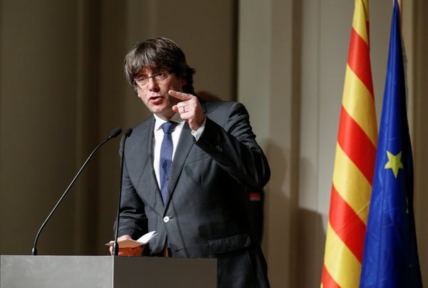 Carles Puigdemont durante un discurso en Bruselas (Reuters)