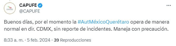 Capufe anuncia afectaciones en la autopista México-Querétaro debido al paro nacional de transportistas