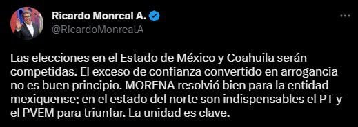 Ricardo Monreal habló sobre el proceso de Coahuila en enero pasado (Twitter/@RicardoMonrealA)