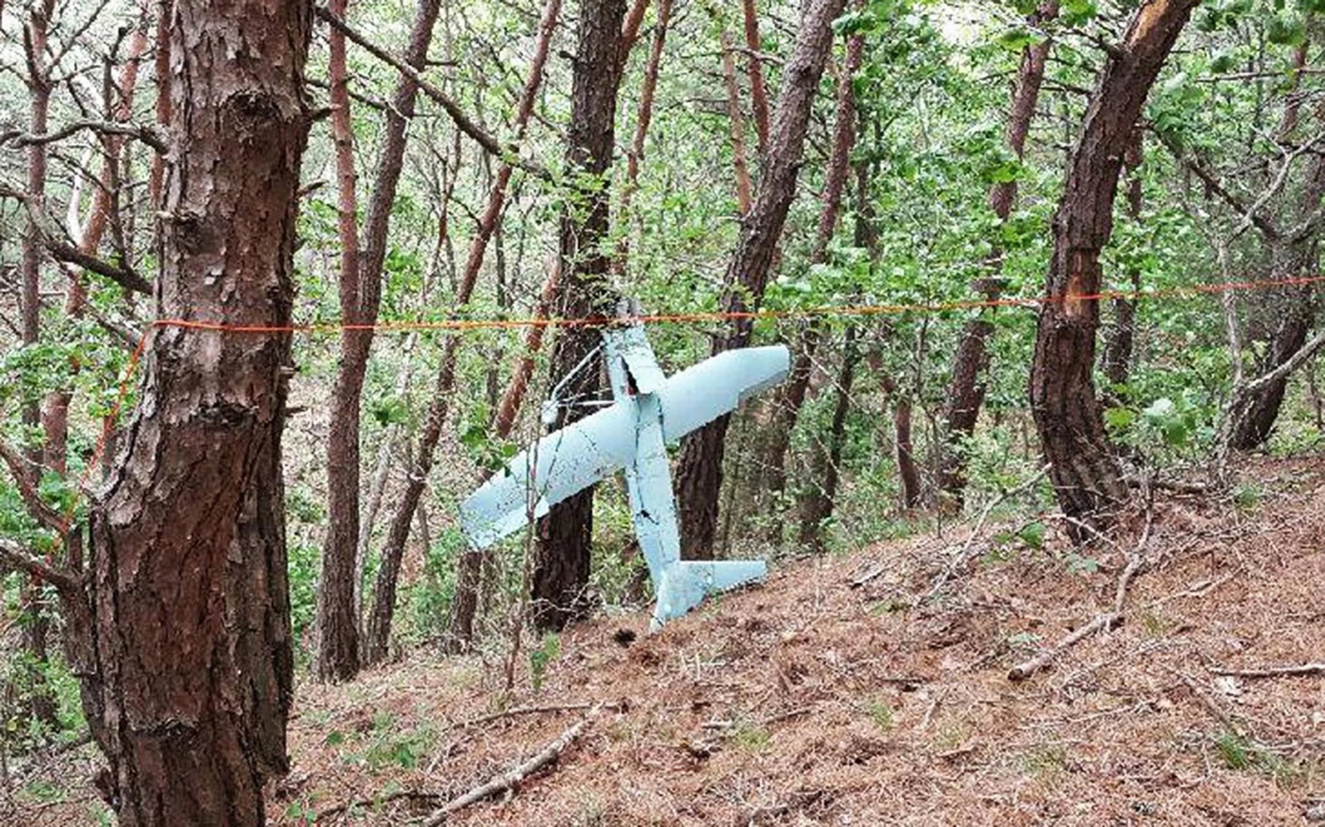 Fotografía cedida por el Ejército Surcoreano que muestra un supuesto drone norcoreano descubierto en un bosque en Inje, Corea del Sur, el pasado día 9 de junio