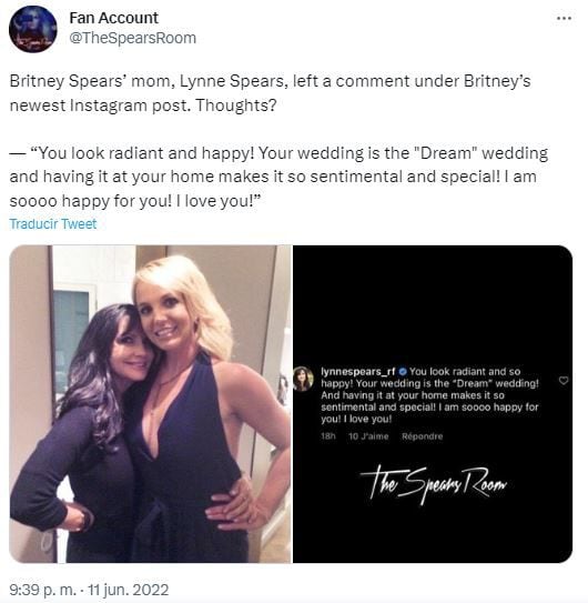 Lynne Spears, madre de Britney Spears, la felicitó por su boda con Sam Asghari.
