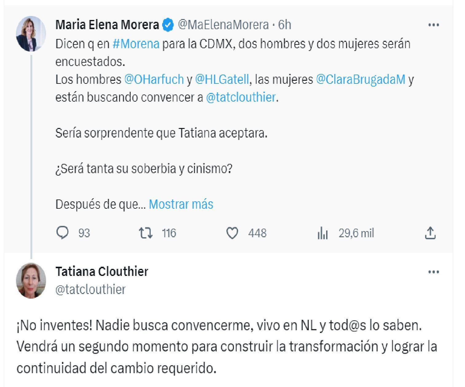 Respuesta Tatiana Clouthier a Maria Elena Morerea