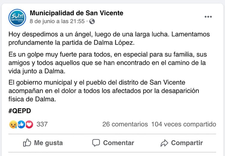 De acuerdo con la información que aportan medios de San Vicente, de donde era oriunda Dalma López, la niña falleció el lunes 8 de junio en el Hospital Garrahan, donde permanecía internada desde que dio positivo de coronavirus a mediados de mayo.