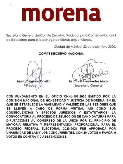 La convocatoria fue aprobada de forma unánime en Morena (Foto: Captura de pantalla)