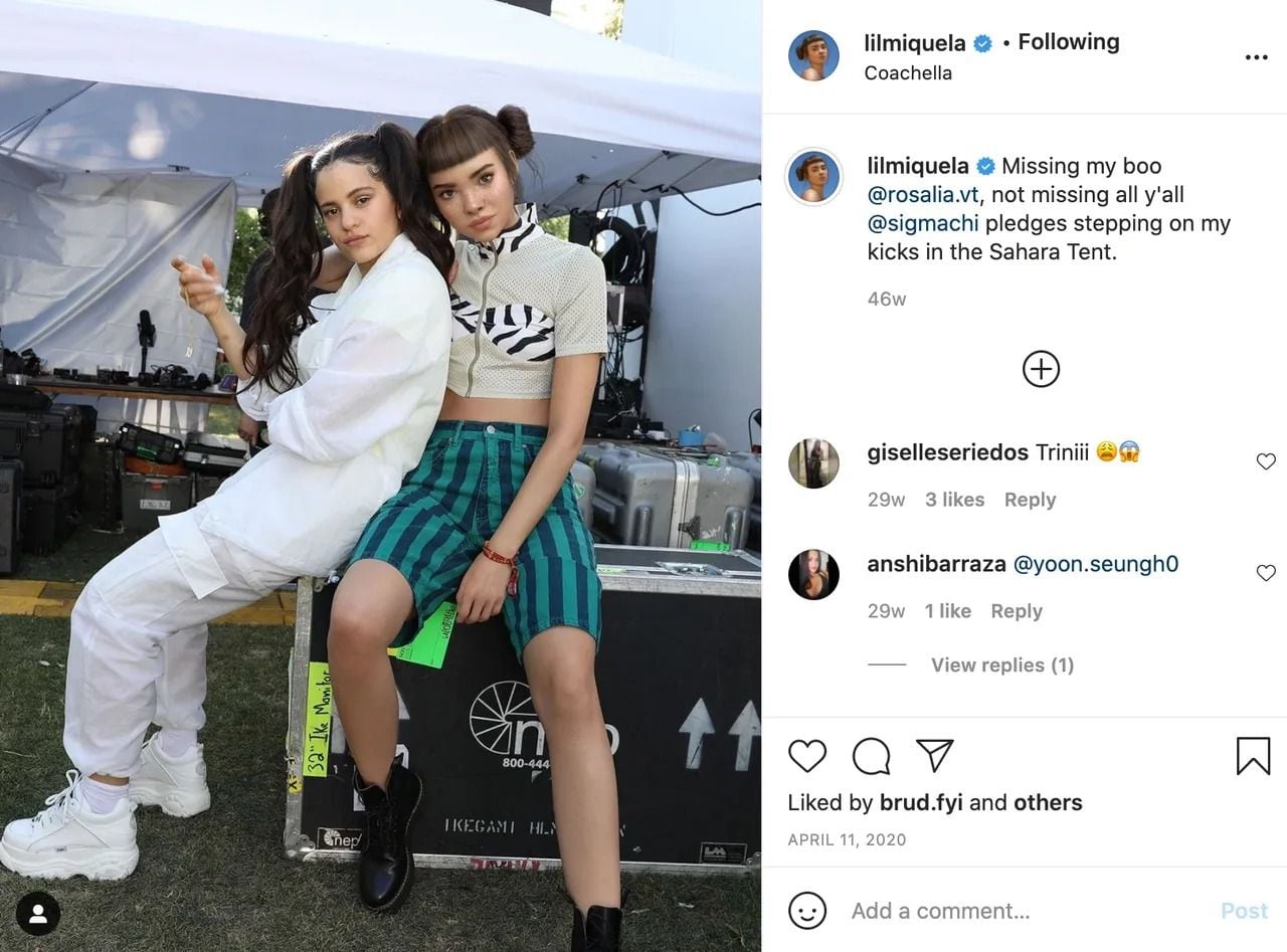 Lil Miquela y Rosalía en una foto publicada en la cuenta de Instagram de la  influencer virtual (Captura)