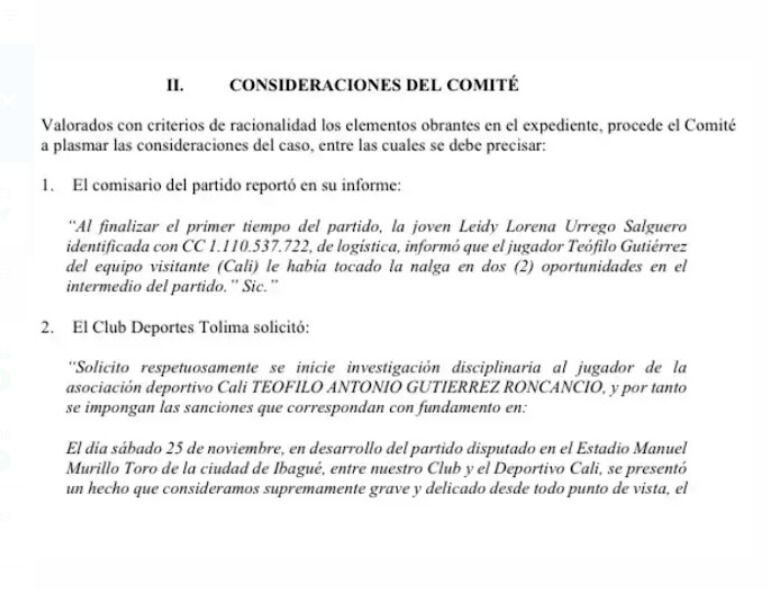 Deportes Tolima y la denuncia contra Teófilo Gutiérrez