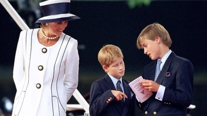 Lady Di con sus hijos Harry y William. 