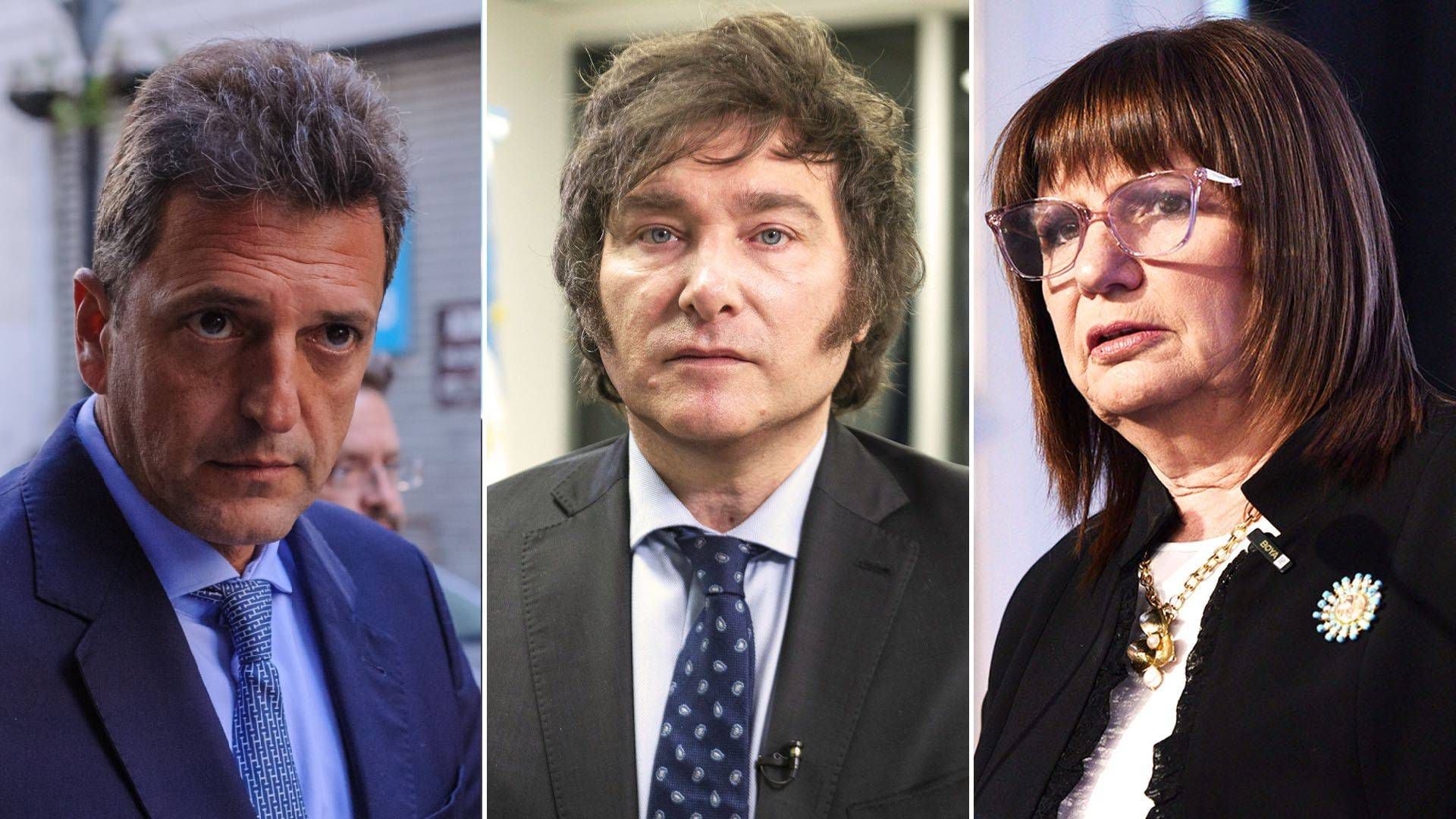 Sergio Massa, Javier Milei y Patricia Bullrich