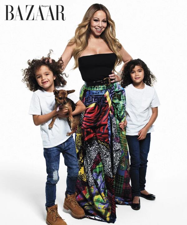 Mariah Carey con sus mellizos Moroccan y Monroe de 7 años (Harper’s Bazaar)