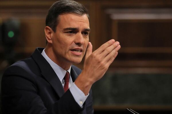 Spain's acting Prime Minister Pedro Sanchez speaks during the investiture debate at the Parliament in Madrid, Spain July 22, 2019. REUTERS/Sergio Perez
