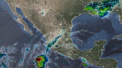 En la parte inferior izquierda de la imagen de satélite se observa la tormenta tropical "Andrés", que logró un récord de formación temprana (Foto: SMN/Conagua Clima)
