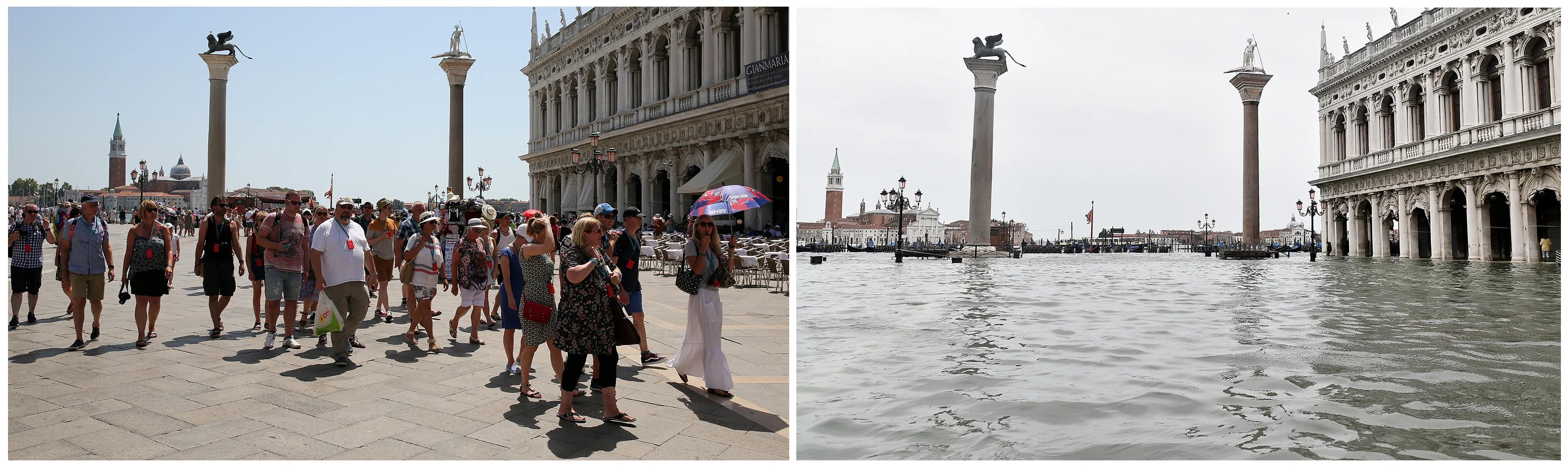 La Plaza San Marcos fue cerrada al público este viernes debido a la peor marea alta de los últimos 50 años en Venecia (REUTERS/Stefano Rellandini, Flavio Lo Scalzo)