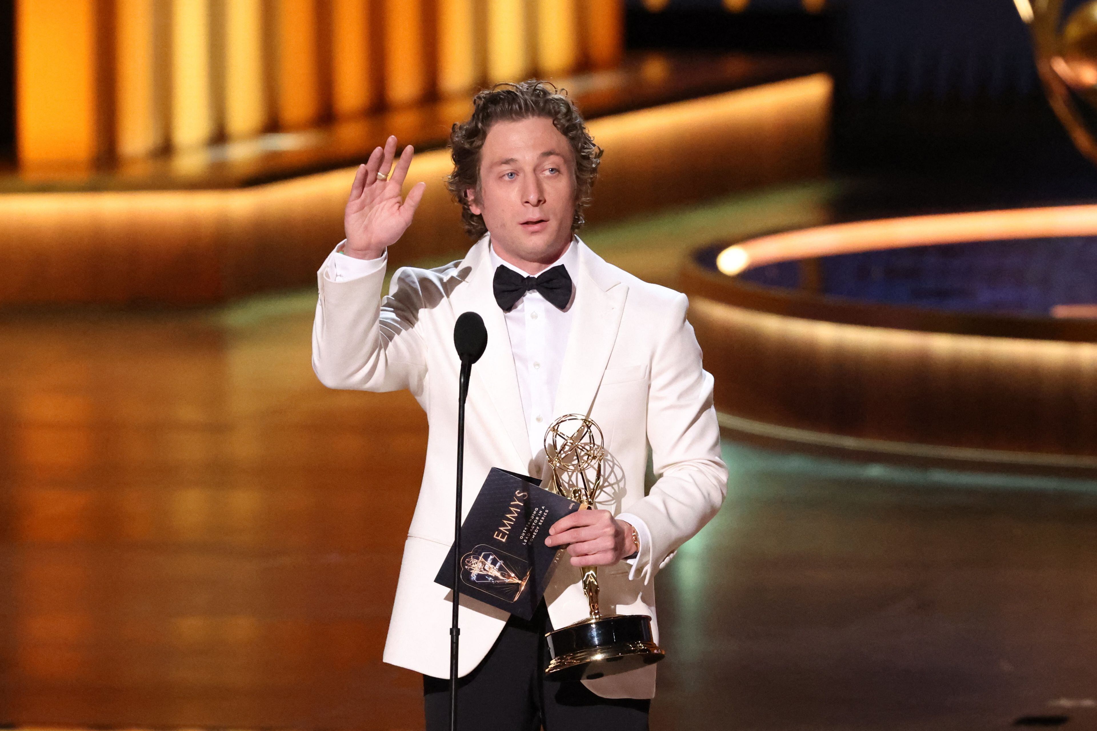 Jeremy Allen White accepts the award for Lead Actor in a Comedy Series for "The Bear" at the 75th Primetime Emmy Awards in Los Angeles, California, U.S., January 15, 2024. REUTERS/Mario Anzuoni