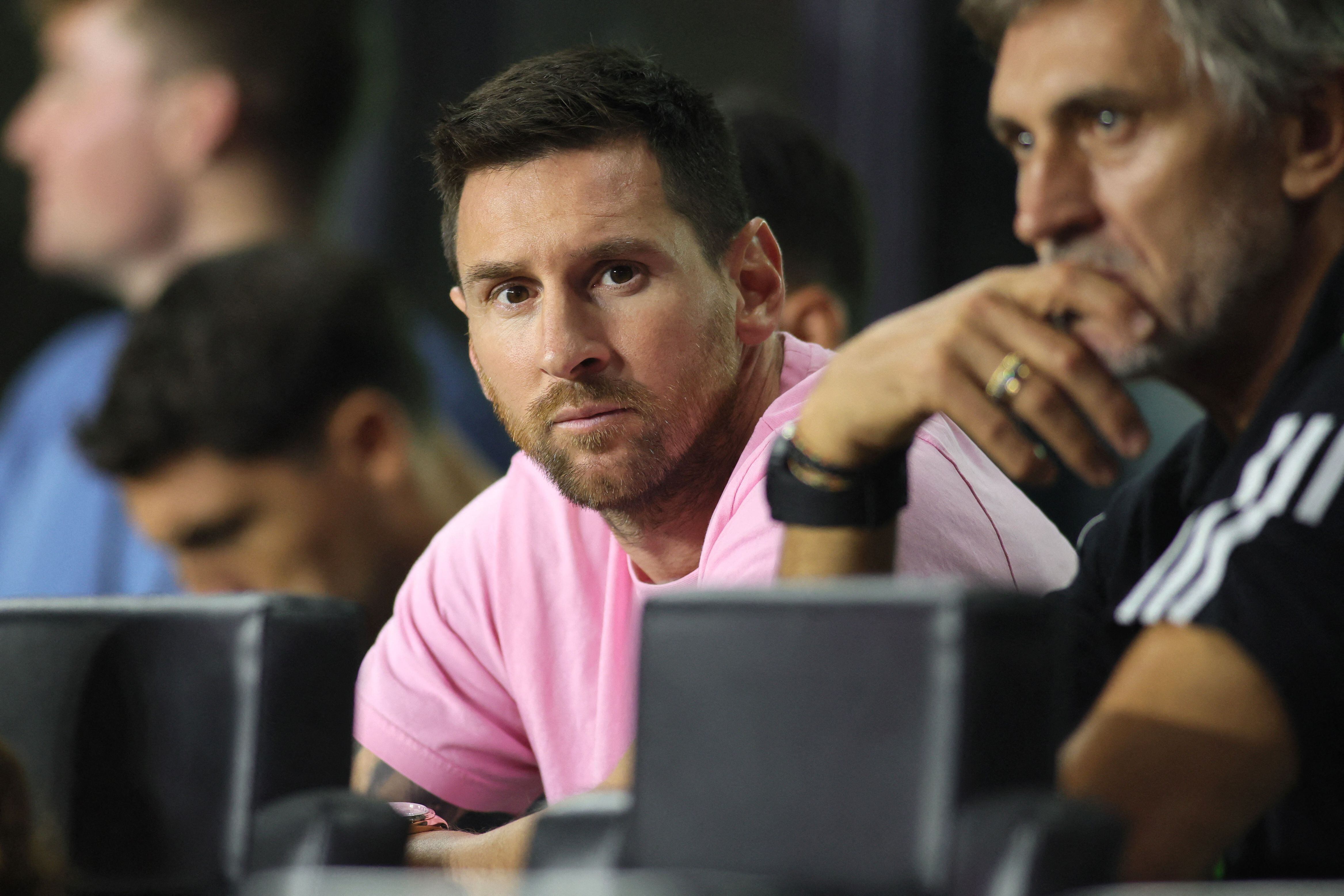 La preocupación en el rostro de Messi durante el partido de Inter Miami (Reuters)