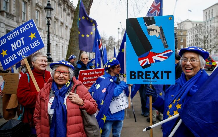 Manifestantes anti-Brexit en las afueras del parlamento británico (REUTERS/Henry Nicholls)