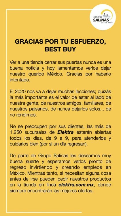 Groupo Salinas emitió un comunicado por dar la mejor compra "Intento" (Foto: Twitter @grupolinas)