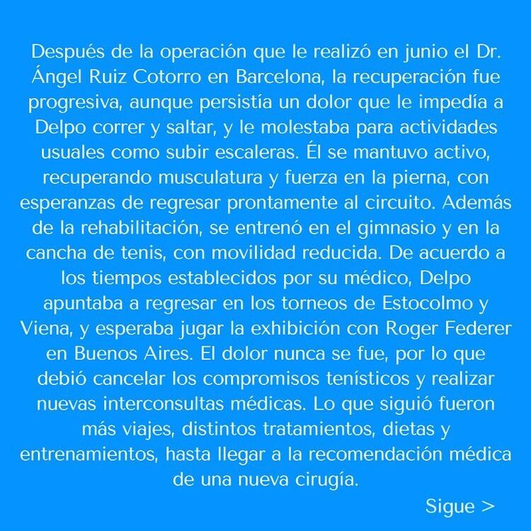 El comunicado de Del Potro este domingo anunciando su nueva cirugía