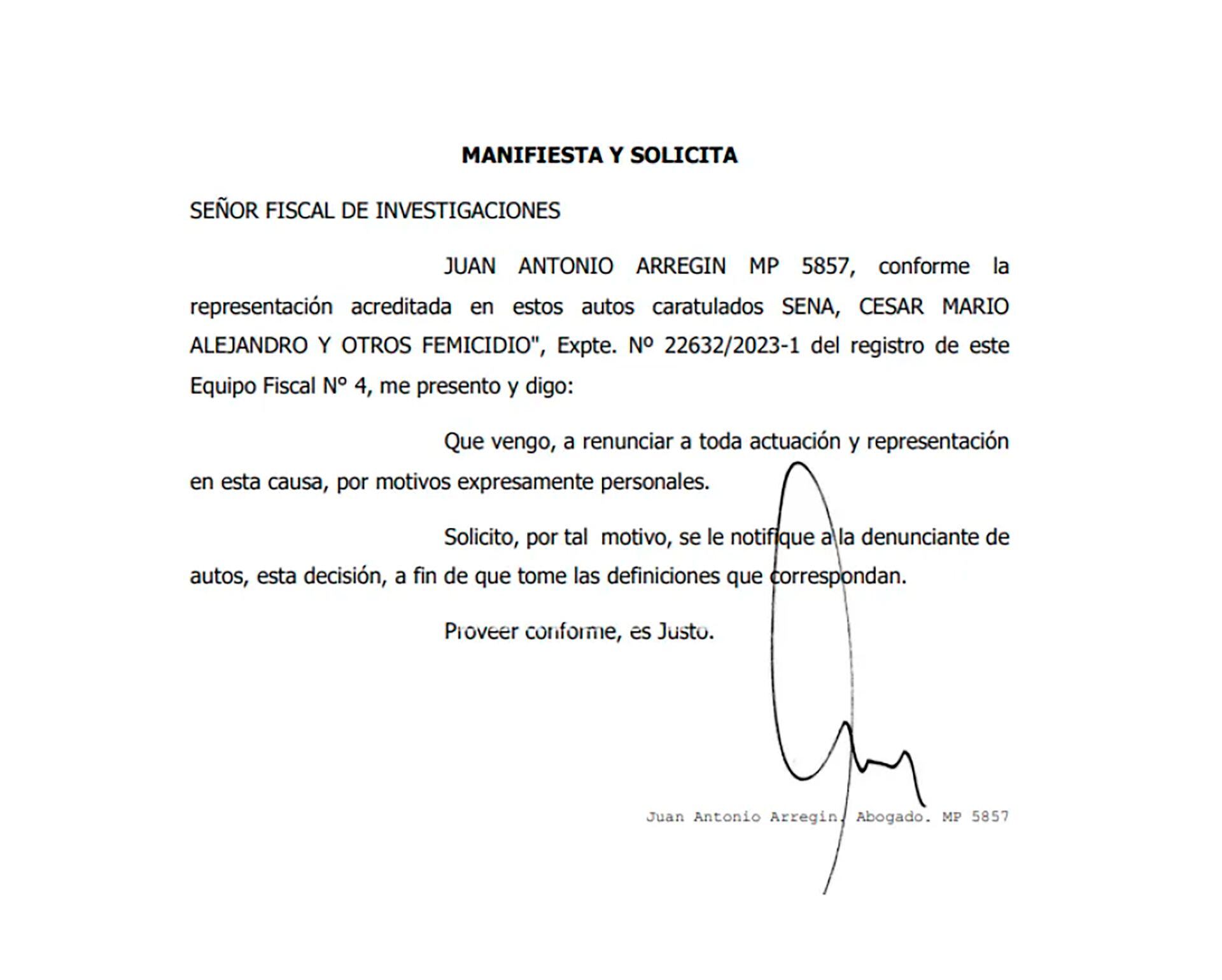 La renuncia de Juan Arregin