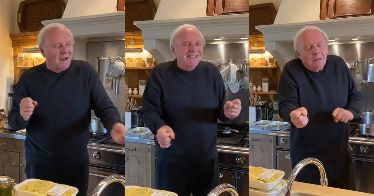 Anthony Hopkins shows off his dancing skills while cooking