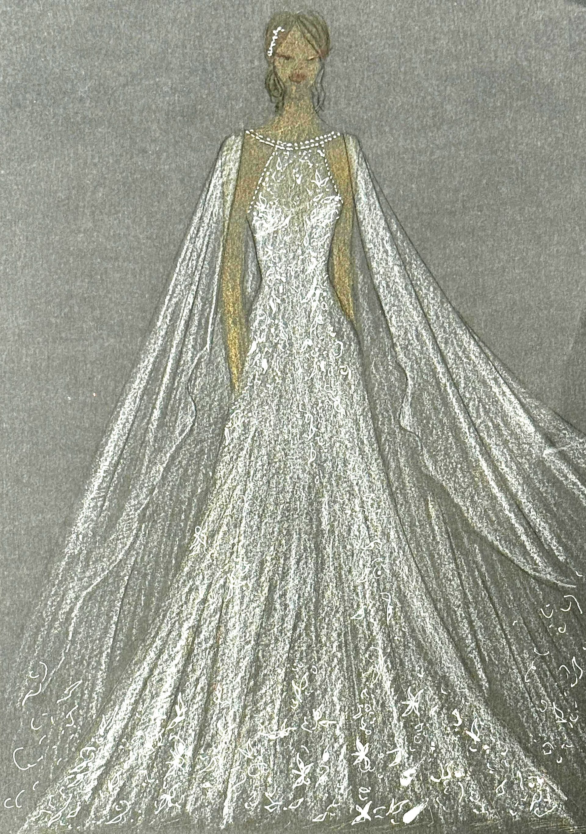 Boceto del vestido que Gabriel Lage le diseñó a Carolina Amorso para su boda