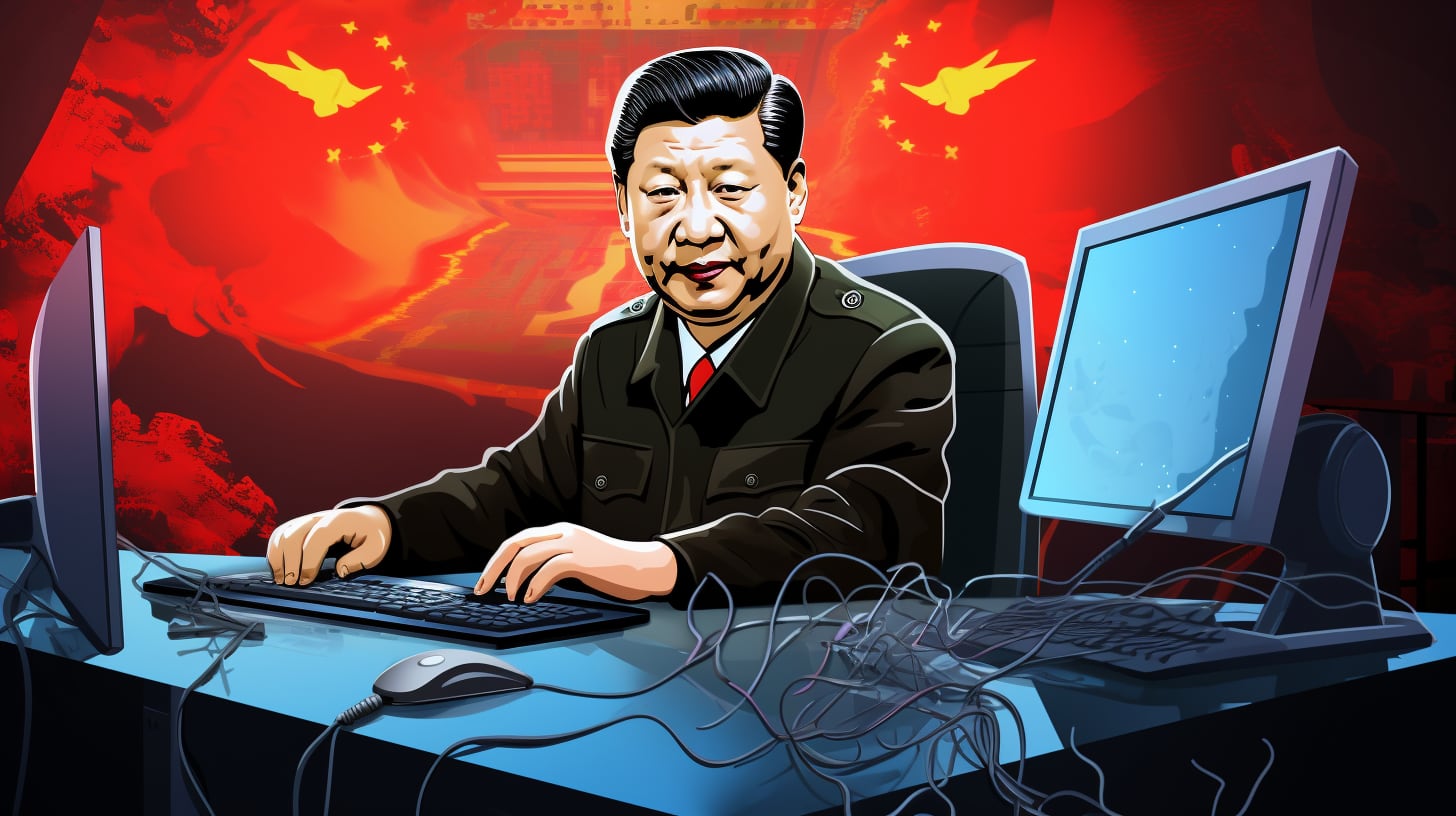 Xi Jinping, jefe del régimen chino, frente a una computadora. Meta desarticuló una red china que intentaba influir en millones de personas en redes sociales (Imagen ilustrativa Infobae)