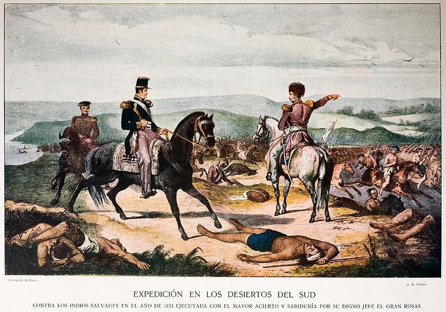 Juan Manuel de Rosas, en su campaña al desierto, desarrollada durante 1833. Allí negociaría con muchas tribus y sellaría alianzas (Cuadro Museo Saavedra)