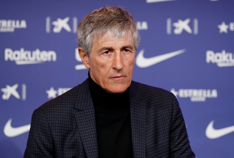 Soccer Football - Quique Setien unveiled as FC Barcelona new coach - Camp Nou, Barcelona, Spain - January 14, 2020 New FC Barcelona coach Quique Setien during the press conference REUTERS/Albert Gea