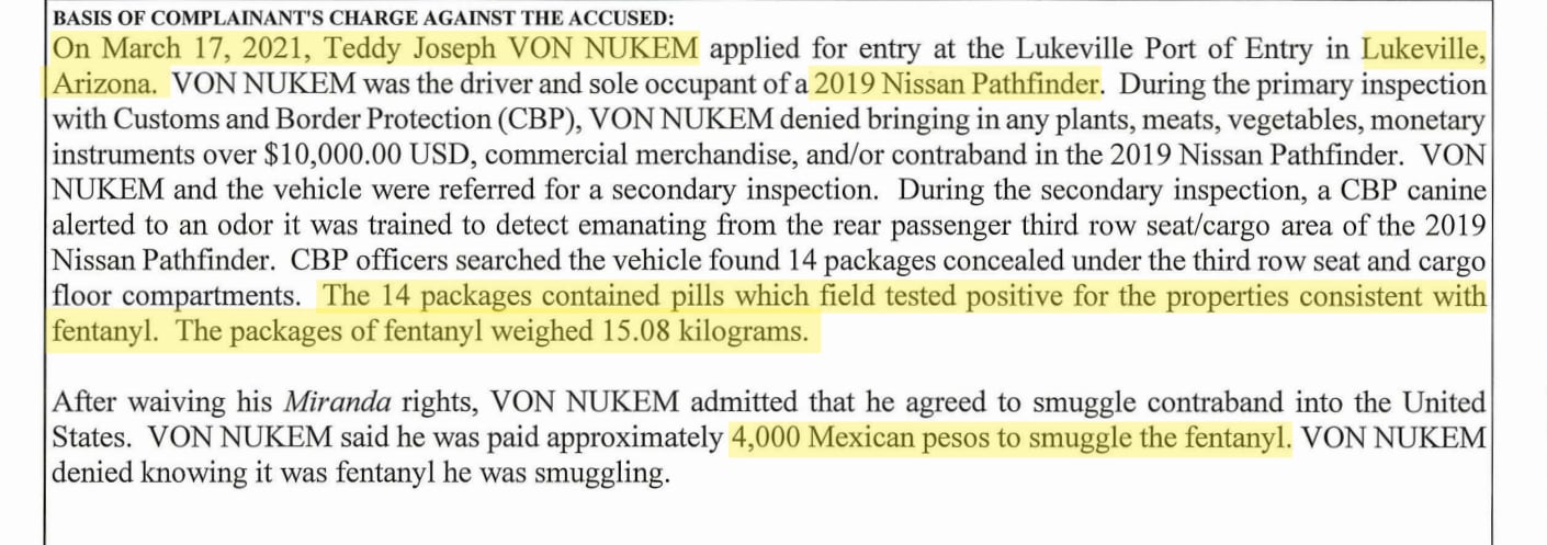 Captura del documento de la acusasión de la fiscalía de EEUU contra Teddy Joseph Von Nukem